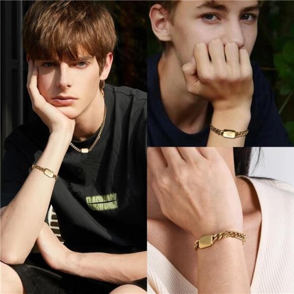 Mens Personalized Initial Bracelet Adjustable Stainless Steel Cuban Chain Jewelr - Picture 4 of 7